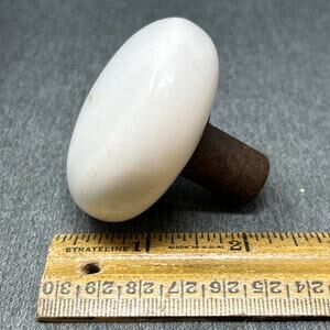 Vintage White Ceramic Door Knob Porcelain Hardware with Rusty Iron Spindle Stem